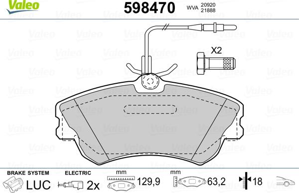 Valeo 598470 - Гальмівні колодки, дискові гальма avtolavka.club