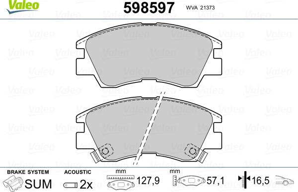 Valeo 598597 - Гальмівні колодки, дискові гальма avtolavka.club