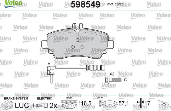 Valeo 598549 - Гальмівні колодки, дискові гальма avtolavka.club