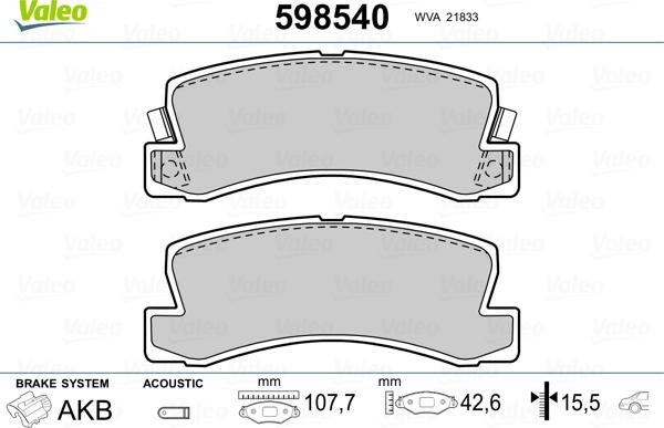 Valeo 598540 - Гальмівні колодки, дискові гальма avtolavka.club