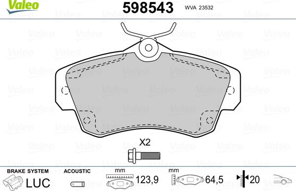 Valeo 598543 - Гальмівні колодки, дискові гальма avtolavka.club