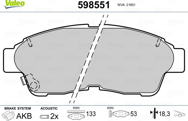 Valeo 598551 - Гальмівні колодки, дискові гальма avtolavka.club