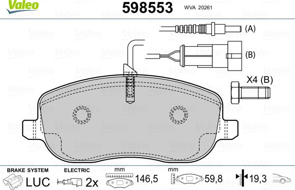 Valeo 598553 - Гальмівні колодки, дискові гальма avtolavka.club