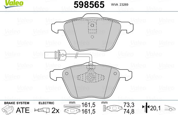 Valeo 598565 - Гальмівні колодки, дискові гальма avtolavka.club