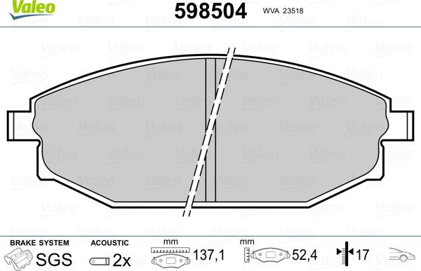 Valeo 598504 - Гальмівні колодки, дискові гальма avtolavka.club