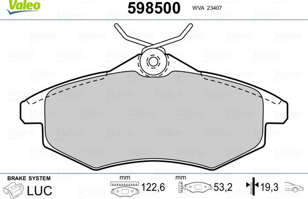 Valeo 598500 - Гальмівні колодки, дискові гальма avtolavka.club