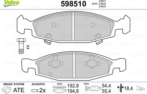 Valeo 598510 - Гальмівні колодки, дискові гальма avtolavka.club