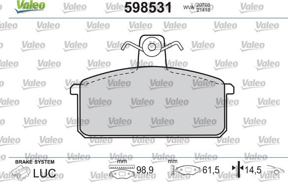 Valeo 598531 - Гальмівні колодки, дискові гальма avtolavka.club