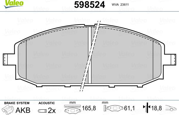 Valeo 598524 - Гальмівні колодки, дискові гальма avtolavka.club