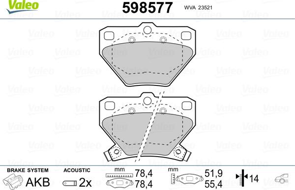 Valeo 598577 - Гальмівні колодки, дискові гальма avtolavka.club