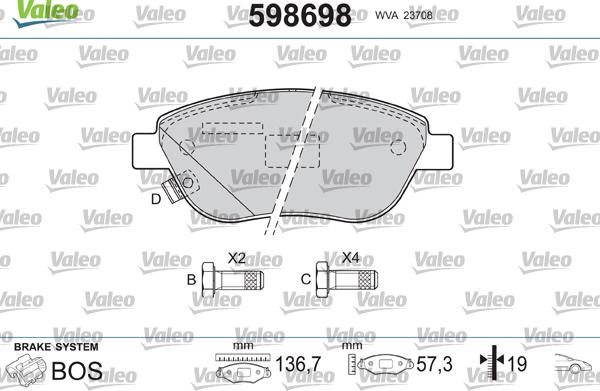 Valeo 598698 - Гальмівні колодки, дискові гальма avtolavka.club