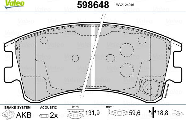 Valeo 598648 - Гальмівні колодки, дискові гальма avtolavka.club