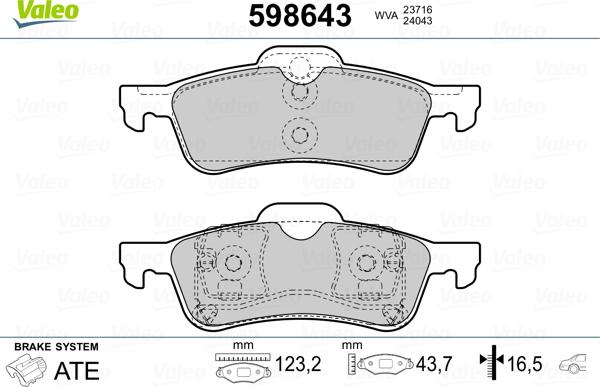 Valeo 598643 - Гальмівні колодки, дискові гальма avtolavka.club