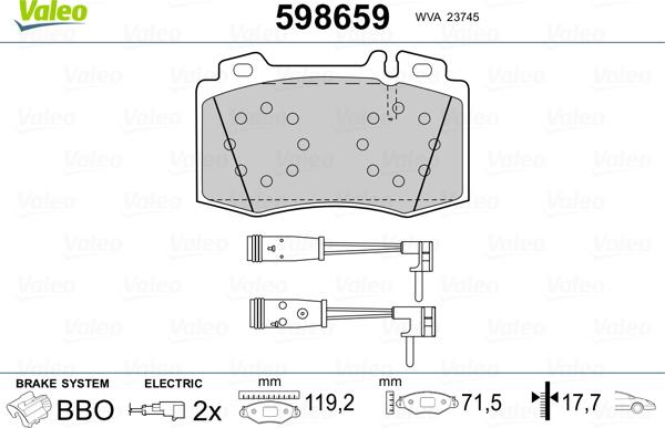 Valeo 598659 - Гальмівні колодки, дискові гальма avtolavka.club