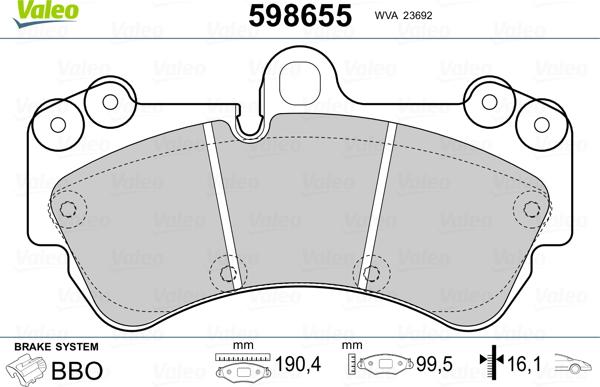 Valeo 598655 - Гальмівні колодки, дискові гальма avtolavka.club