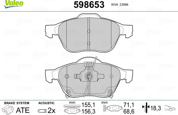 Valeo 598653 - Гальмівні колодки, дискові гальма avtolavka.club