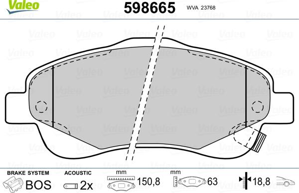 Valeo 598665 - Гальмівні колодки, дискові гальма avtolavka.club