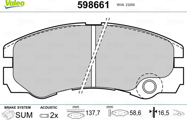 Valeo 598661 - Гальмівні колодки, дискові гальма avtolavka.club