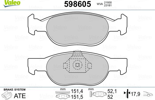 Valeo 598605 - Гальмівні колодки, дискові гальма avtolavka.club