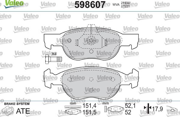 Valeo 598607 - Гальмівні колодки, дискові гальма avtolavka.club