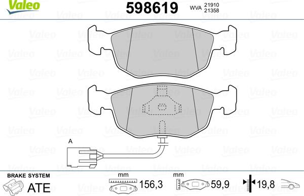 Valeo 598619 - Гальмівні колодки, дискові гальма avtolavka.club