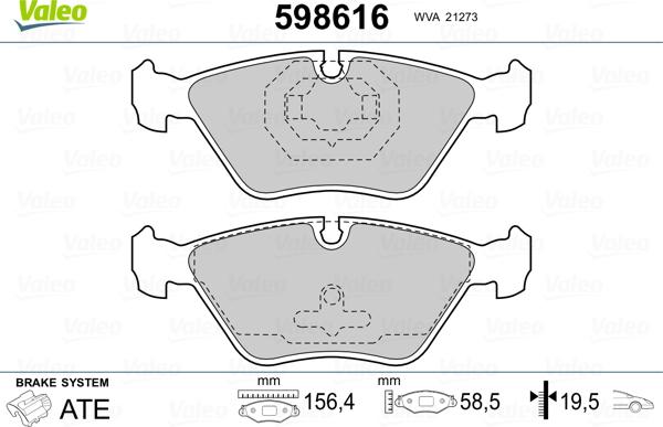 Valeo 598616 - Гальмівні колодки, дискові гальма avtolavka.club