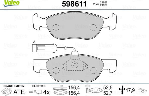 Valeo 598611 - Гальмівні колодки, дискові гальма avtolavka.club