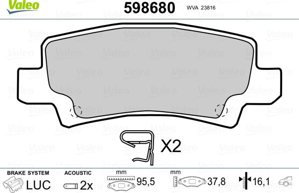 Valeo 598680 - Гальмівні колодки, дискові гальма avtolavka.club