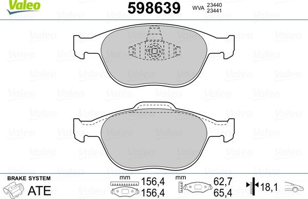 Valeo 598639 - Гальмівні колодки, дискові гальма avtolavka.club