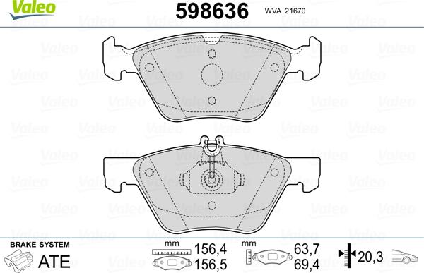 Valeo 598636 - Гальмівні колодки, дискові гальма avtolavka.club