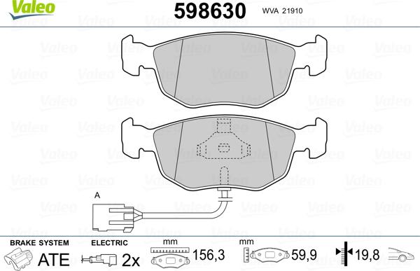 Valeo 598630 - Гальмівні колодки, дискові гальма avtolavka.club