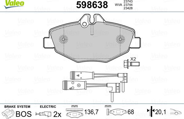 Valeo 598638 - Гальмівні колодки, дискові гальма avtolavka.club