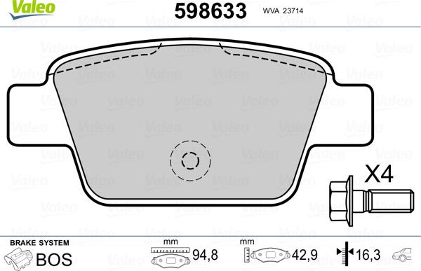 Valeo 598633 - Гальмівні колодки, дискові гальма avtolavka.club