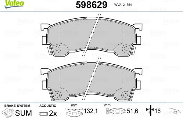 Valeo 598629 - Гальмівні колодки, дискові гальма avtolavka.club