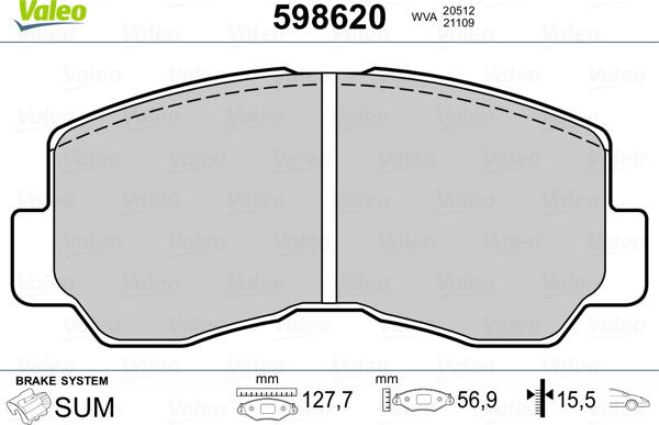 Valeo 598620 - Гальмівні колодки, дискові гальма avtolavka.club