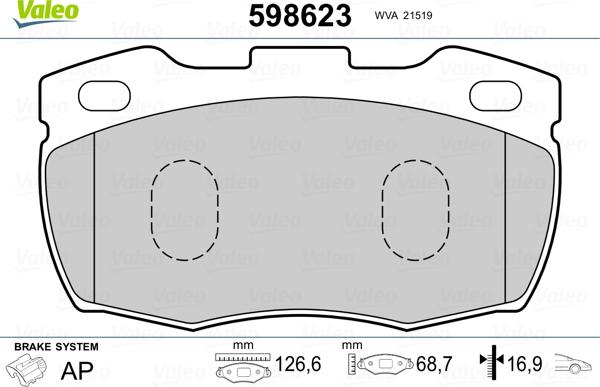 Valeo 598623 - Гальмівні колодки, дискові гальма avtolavka.club