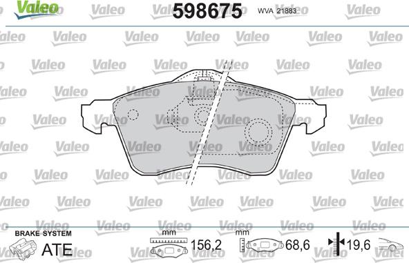 Valeo 598675 - Гальмівні колодки, дискові гальма avtolavka.club