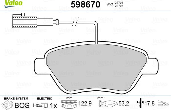 Valeo 598670 - Гальмівні колодки, дискові гальма avtolavka.club