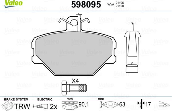 Valeo 598095 - Гальмівні колодки, дискові гальма avtolavka.club