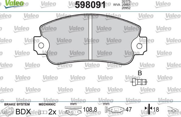 Valeo 598091 - Гальмівні колодки, дискові гальма avtolavka.club