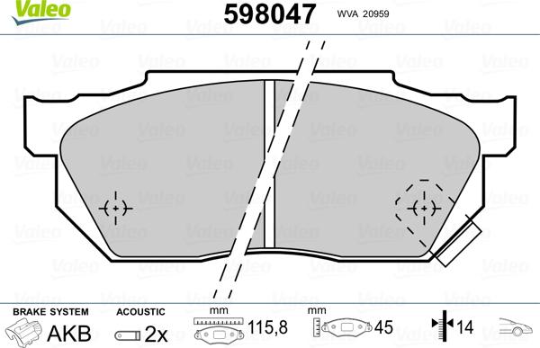 Valeo 598047 - Гальмівні колодки, дискові гальма avtolavka.club