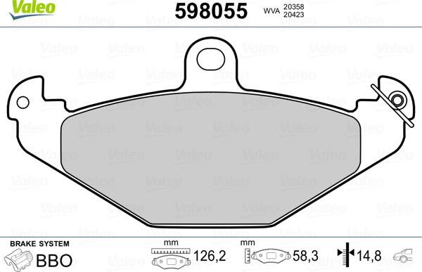 Valeo 598055 - Гальмівні колодки, дискові гальма avtolavka.club