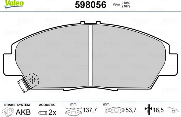 Valeo 598056 - Гальмівні колодки, дискові гальма avtolavka.club