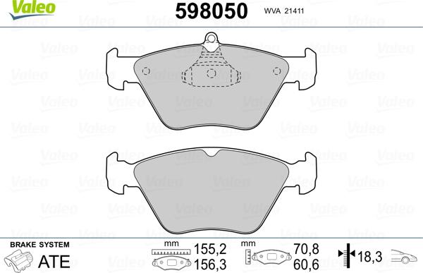 Valeo 598050 - Гальмівні колодки, дискові гальма avtolavka.club