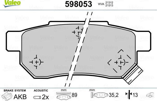 Valeo 598053 - Гальмівні колодки, дискові гальма avtolavka.club