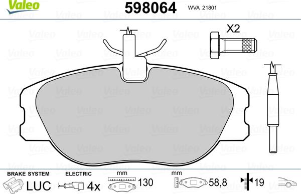 Valeo 598064 - Гальмівні колодки, дискові гальма avtolavka.club