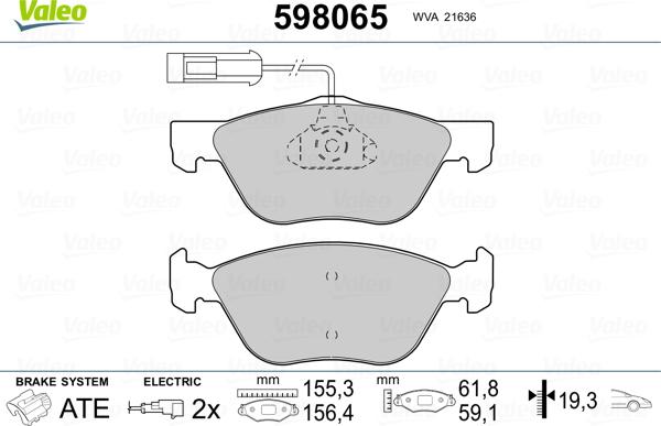 Valeo 598065 - Гальмівні колодки, дискові гальма avtolavka.club