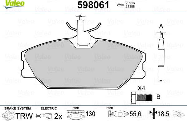 Valeo 598061 - Гальмівні колодки, дискові гальма avtolavka.club