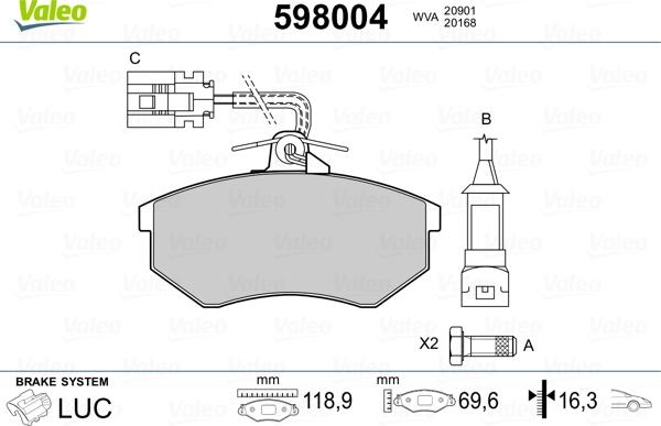 Valeo 598004 - Гальмівні колодки, дискові гальма avtolavka.club