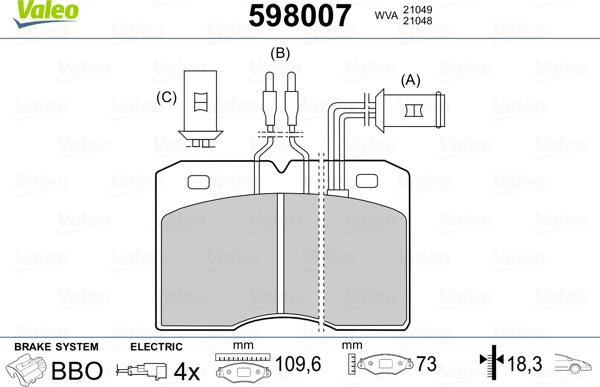 Valeo 598007 - Гальмівні колодки, дискові гальма avtolavka.club